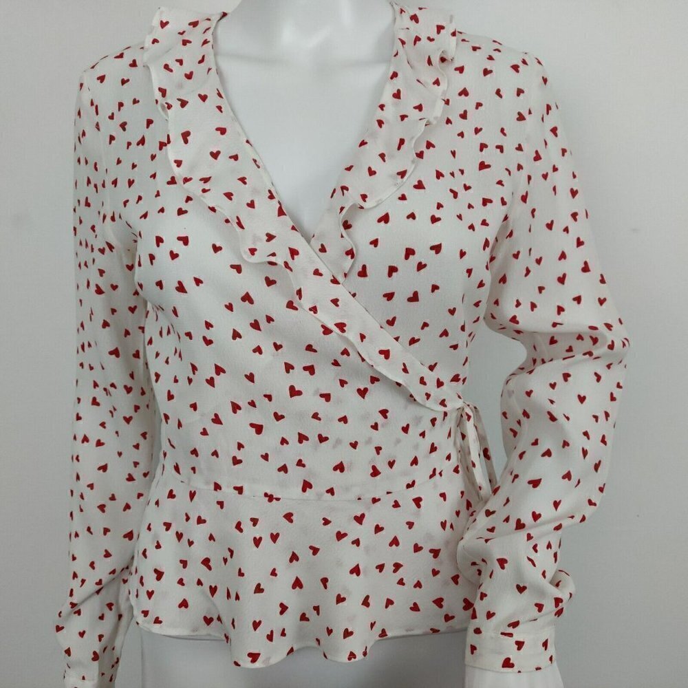 Rails Simone Smitten Heart Print Wrap Top Womens Size XS Rayon Love Anniversary - Picture 2 of 11